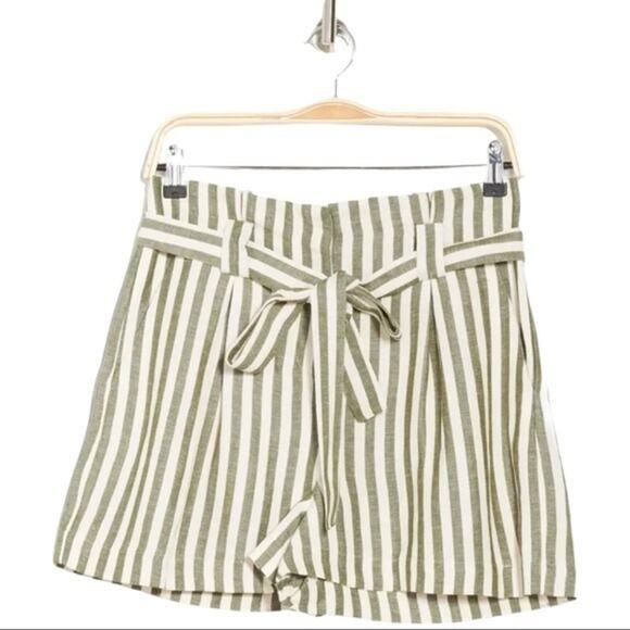 L’Agence Alex Striped High Waisted Linen Blend Paper Bag Shorts Size 4 - Picture 2 of 9